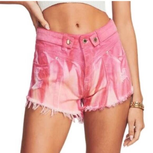 RETROFETE Tessa Short Micro Frayed Denim Vintage Watercolor Sunset Size 23 NEW - Picture 2 of 10